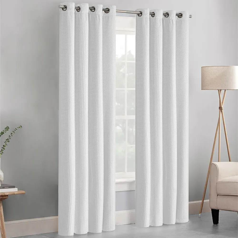 Waffle Blackout Curtains - White
