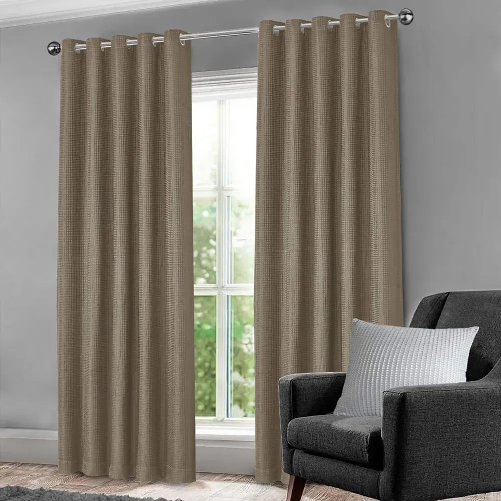 Waffle Blackout Curtains with Ring Tops - Cream image