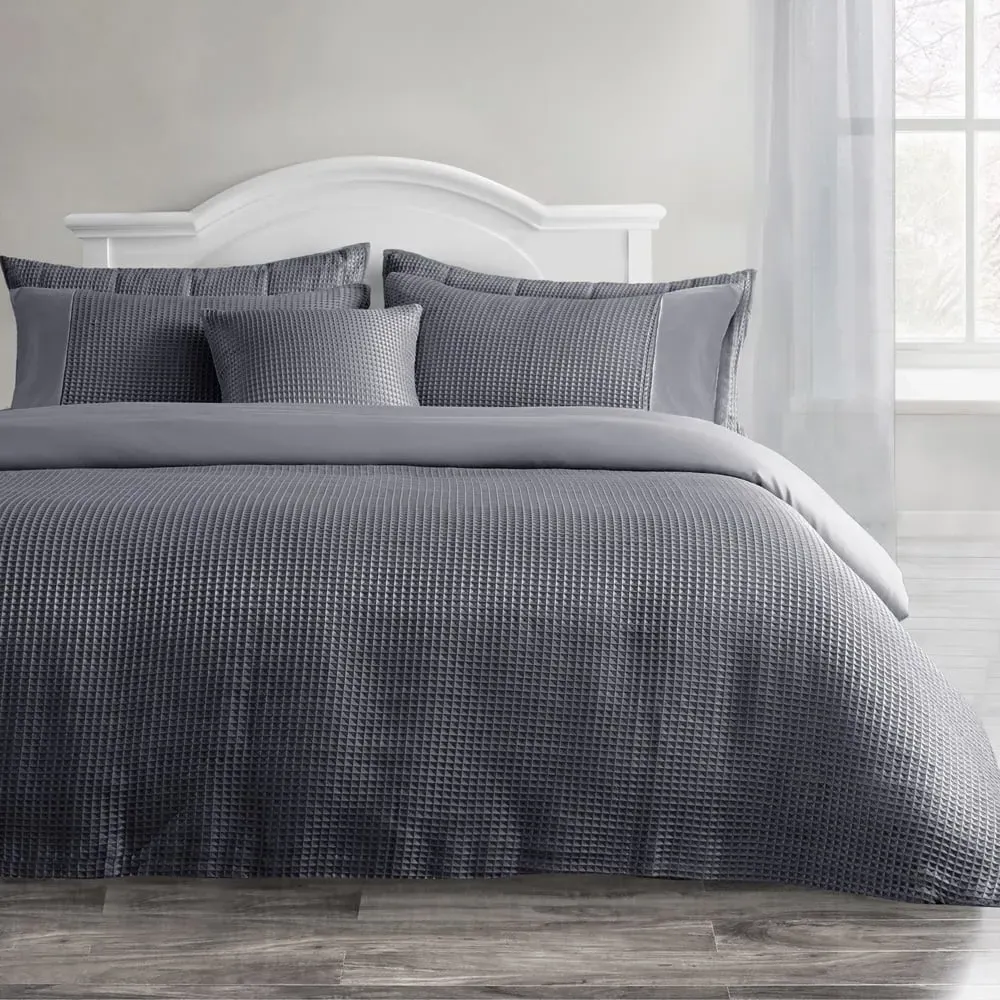 Waffle Double Duvet Set - Grey