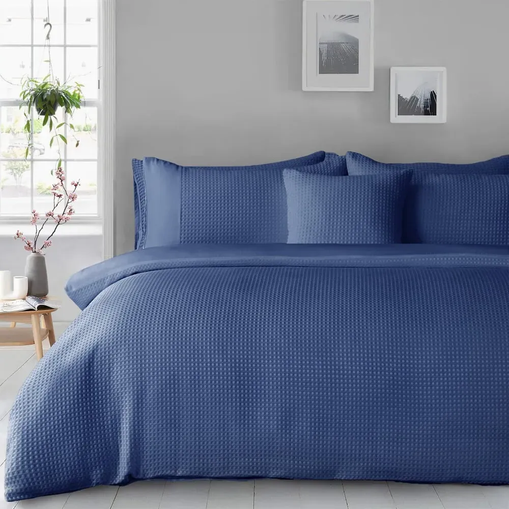 Waffle Double Duvet Set - Navy