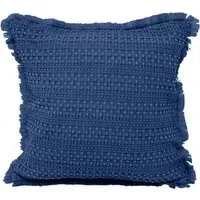 Waffle Fringed Filled Cushion 2 Pack - Blue