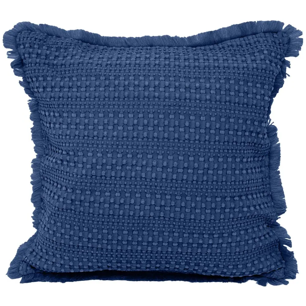 Waffle Fringed Filled Cushion 2 Pack - Blue image