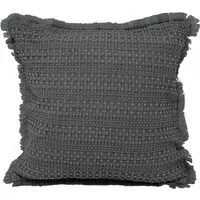Waffle Fringed Filled Cushion 2 Pack - Charcoal