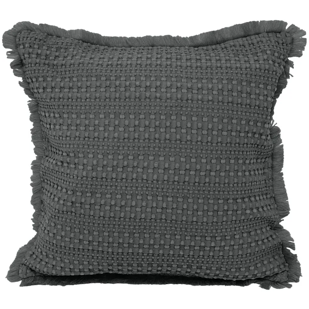 Waffle Fringed Filled Cushion 2 Pack - Charcoal