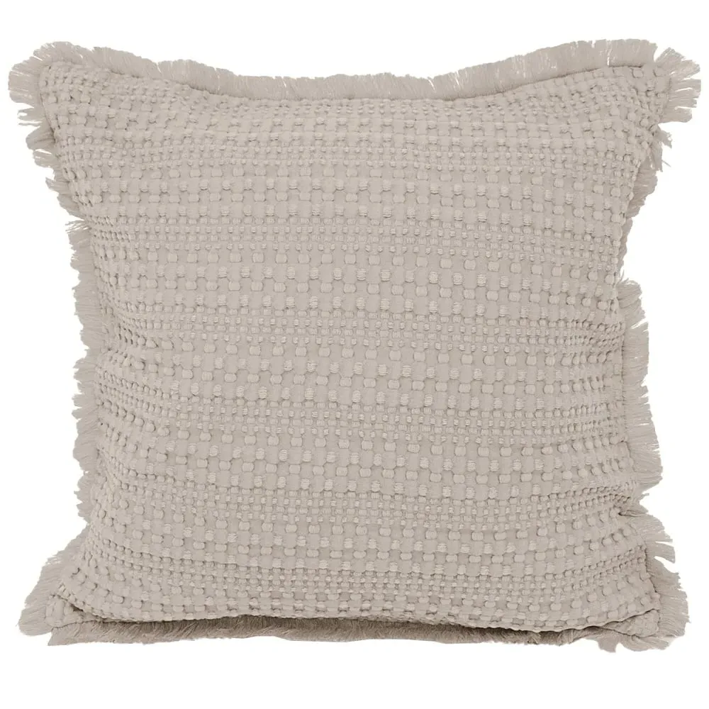 Waffle Fringed Filled Cushion 2 Pack - Cream