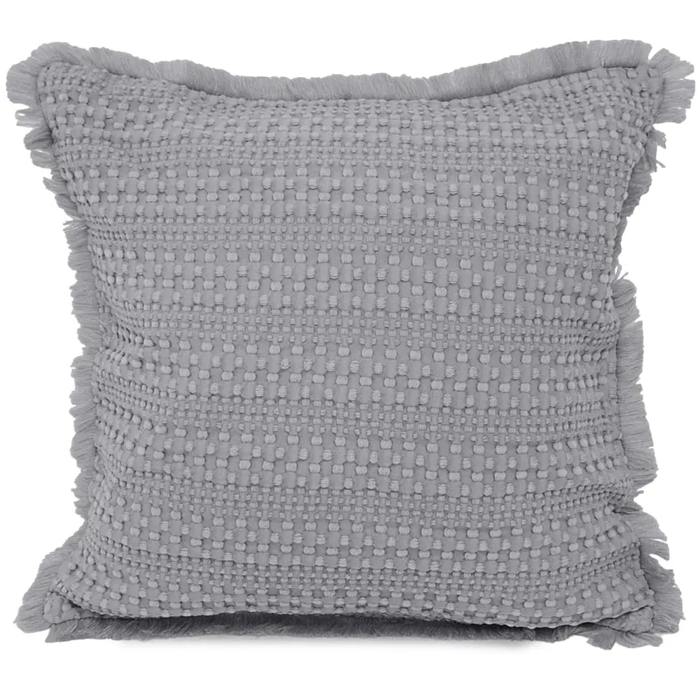 Waffle Fringed Filled Cushion 2 Pack - Grey