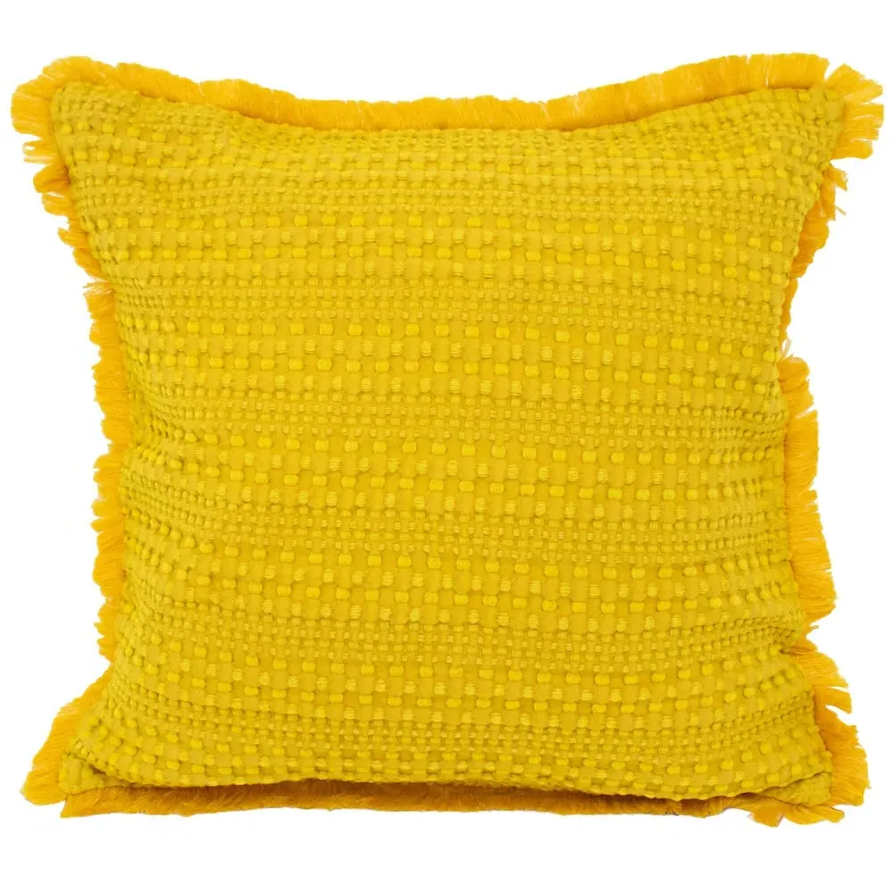Waffle Fringed Filled Cushion 2 Pack - Yellow