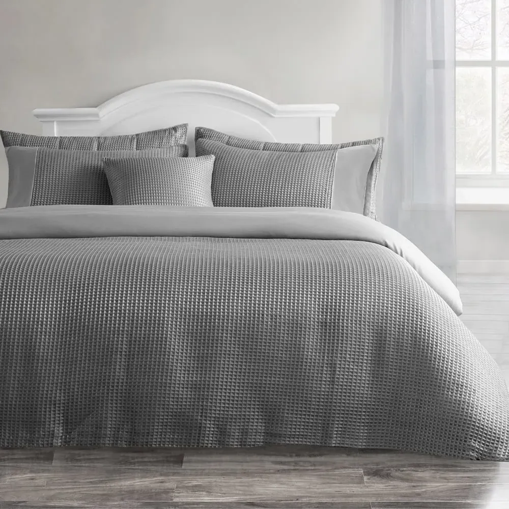 Waffle King Size Duvet Set - Grey