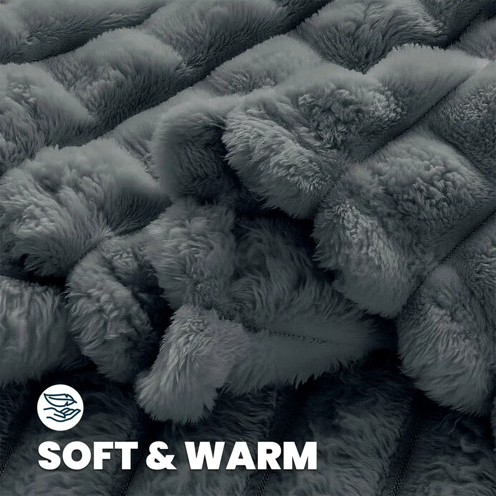 Waffle Plush Throw - Charcoal
