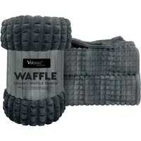 Waffle Plush Throw - Charcoal
