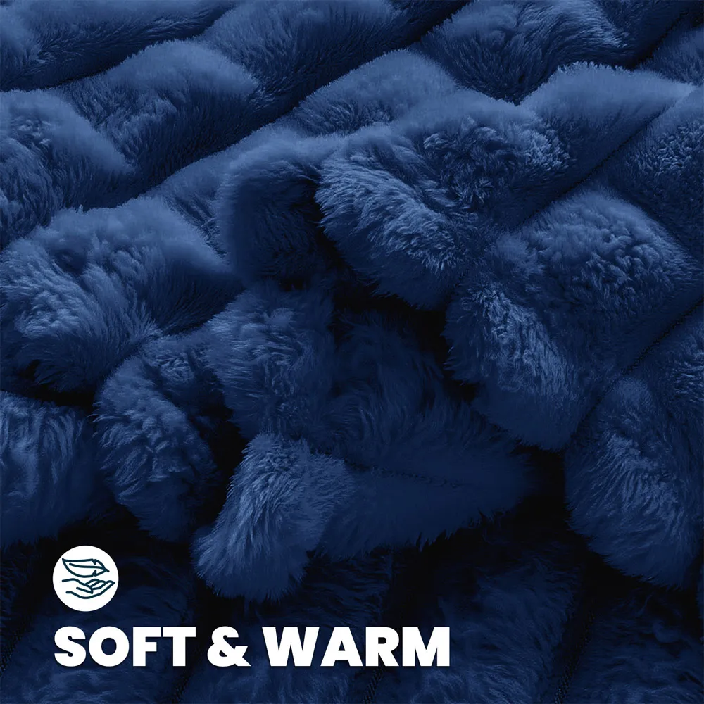 Waffle Plush Throw - Navy