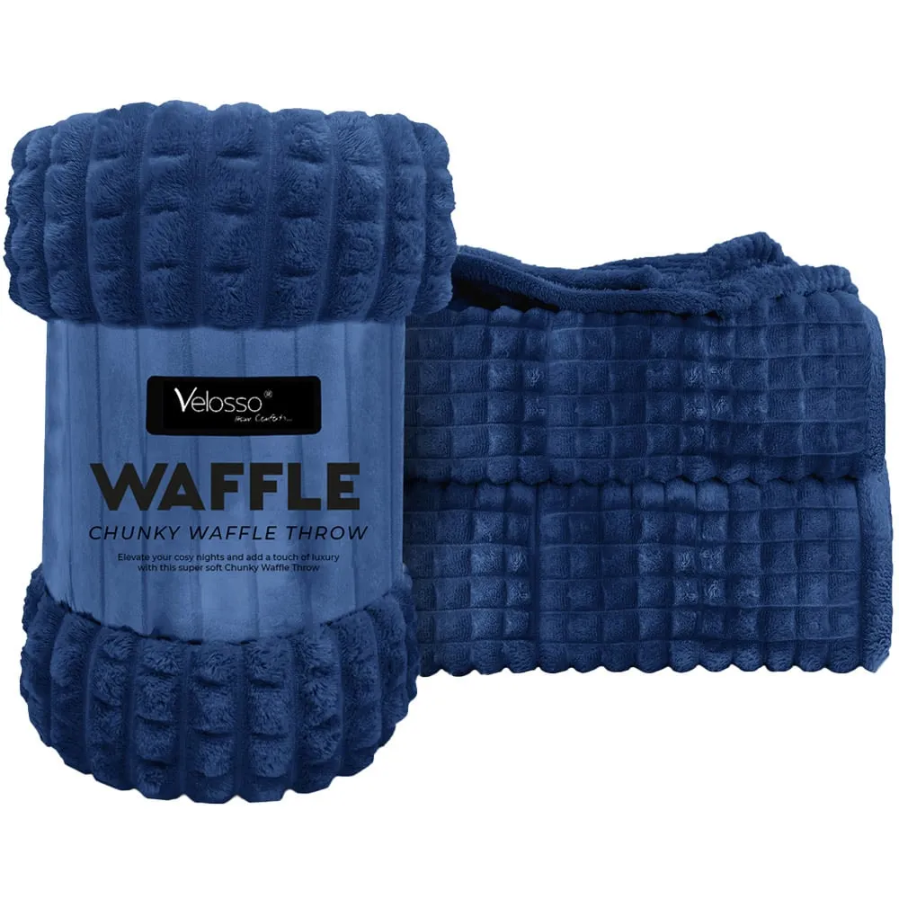 Waffle Plush Throw - Navy