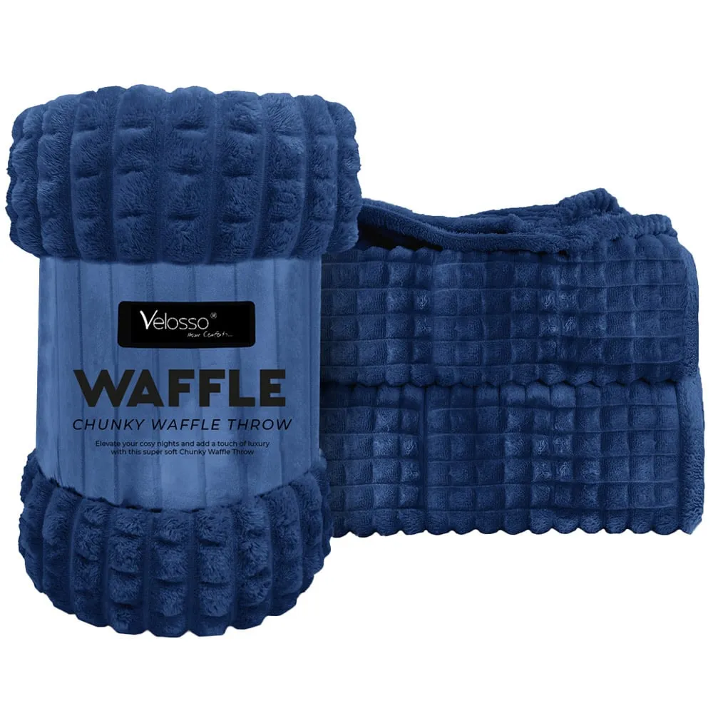 Waffle Plush Throw - Navy
