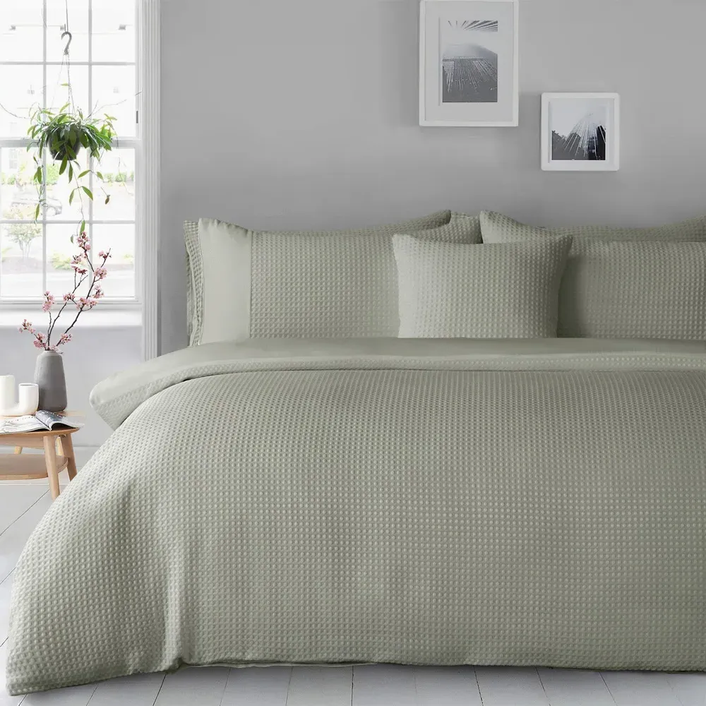 Waffle Single Duvet Set - Green