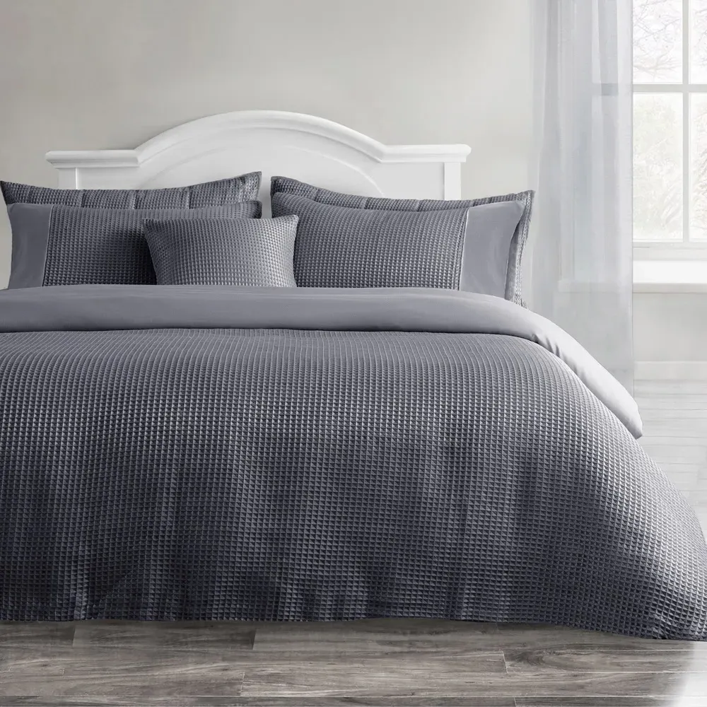 Waffle Super King Size Duvet Set - Grey
