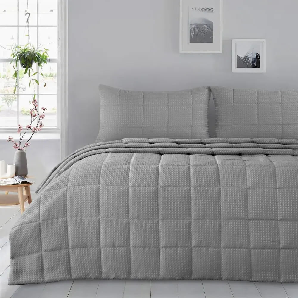 Waffle Weave Bedspread Set - Charcoal image