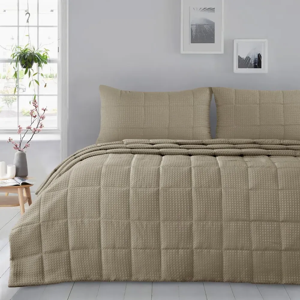 Waffle Weave Bedspread Set - Cream image
