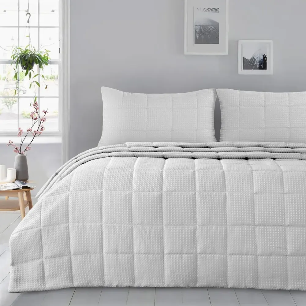 Waffle Weave Bedspread Set - White