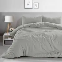 Washed Linen Look Double Duvet Set - Grey
