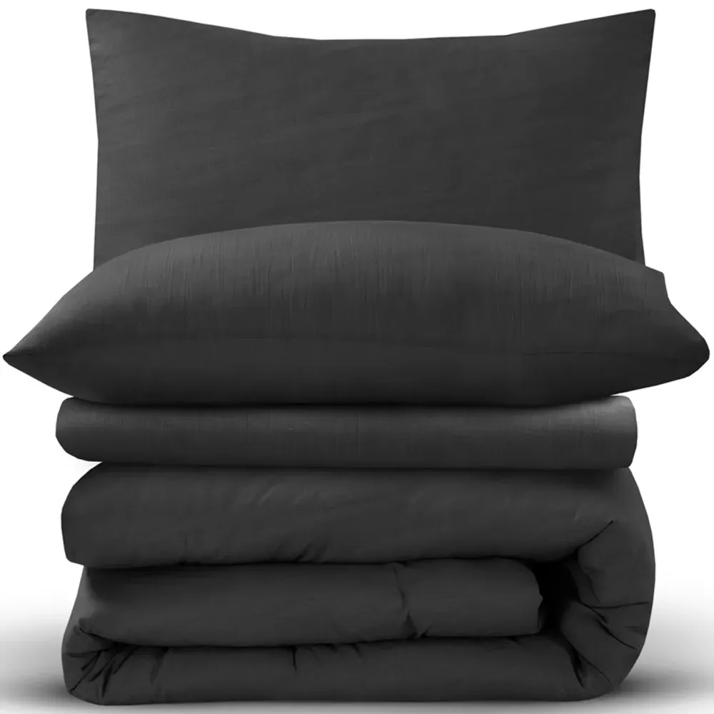 Washed Linen Look Double Duvet Set - Grey