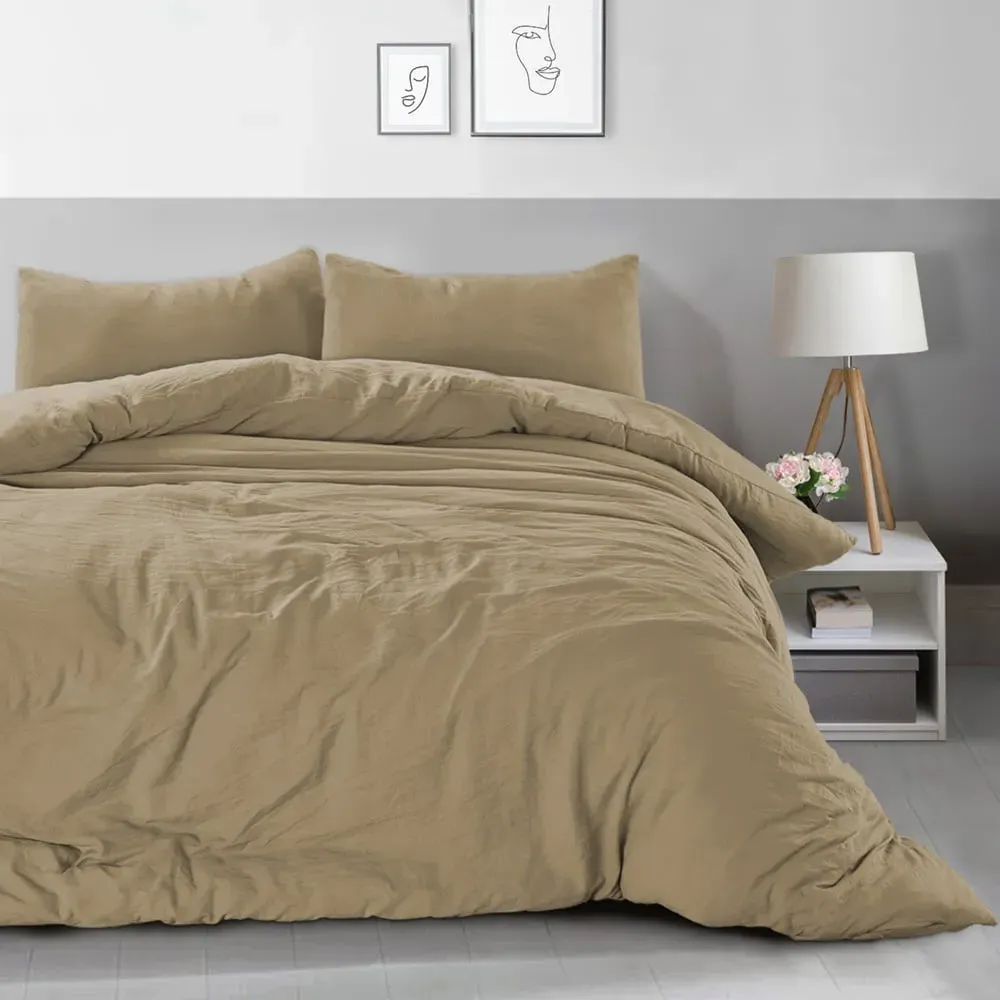 Washed Linen Look King Size Duvet Set - Cream