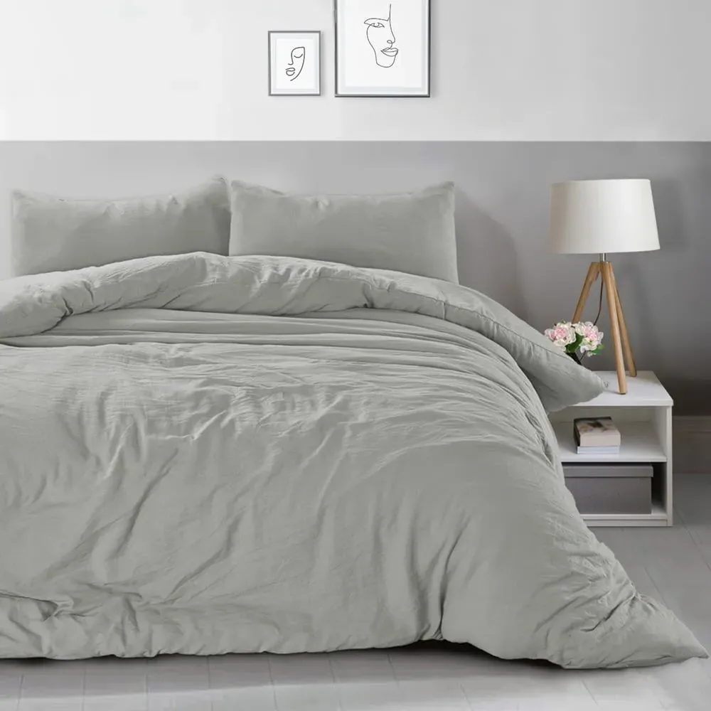 Washed Linen Look King Size Duvet Set - Grey