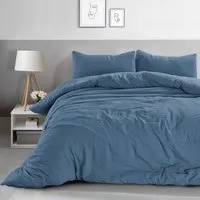 Washed Linen Look Single Duvet Set - Blue