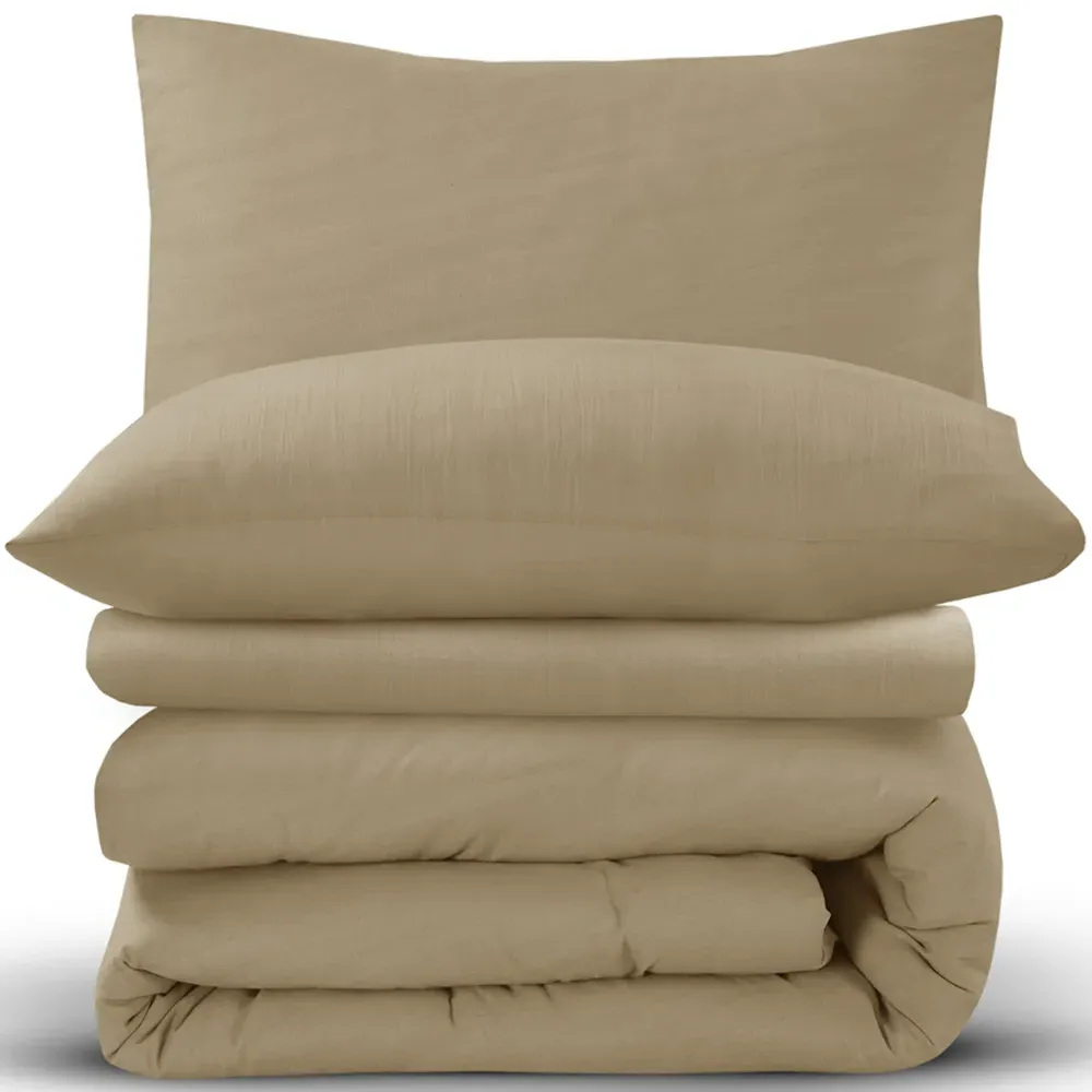Washed Linen Look Single Duvet Set - Cream