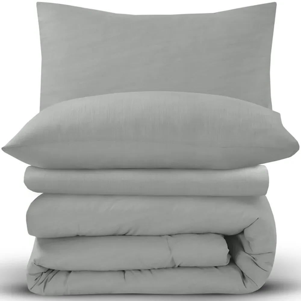 Washed Linen Look Single Duvet Set - Grey