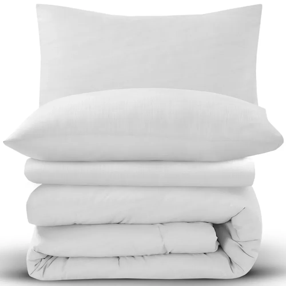 Washed Linen Look Single Duvet Set - White