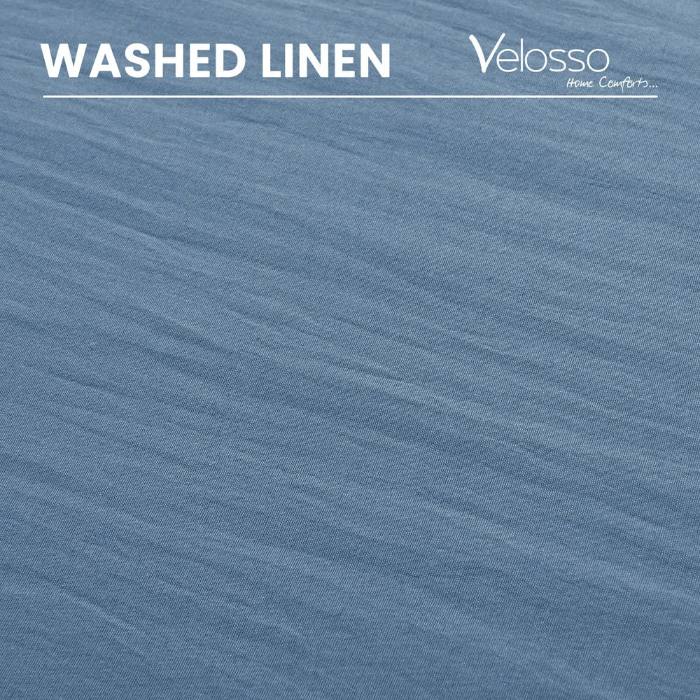 Washed Linen Look Super King Size Duvet Set - Blue