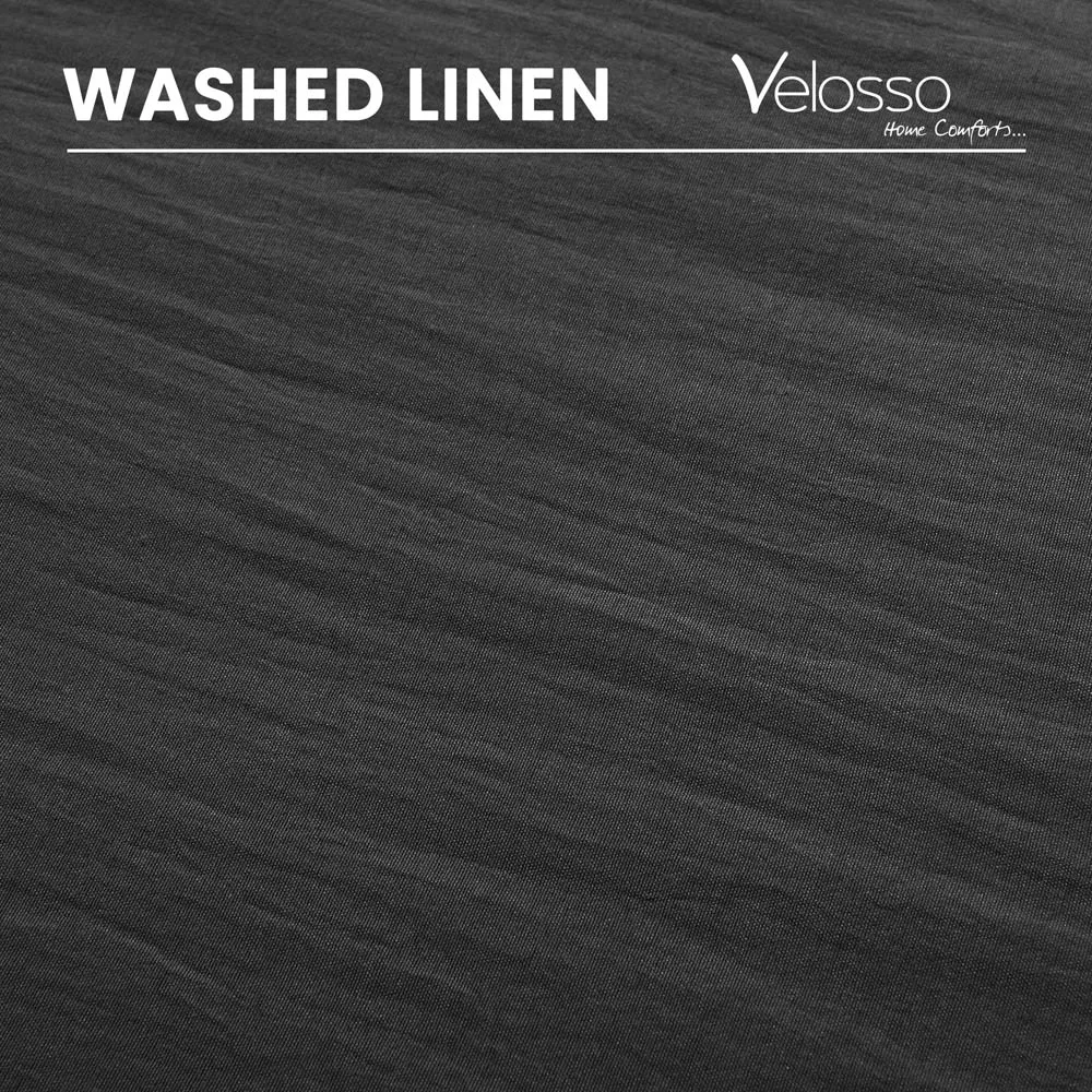 Washed Linen Look Super King Size Duvet Set - Charcoal