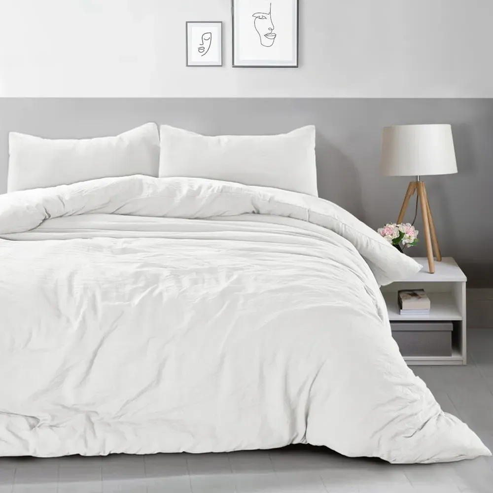 Washed Linen Look Super King Size Duvet Set - White