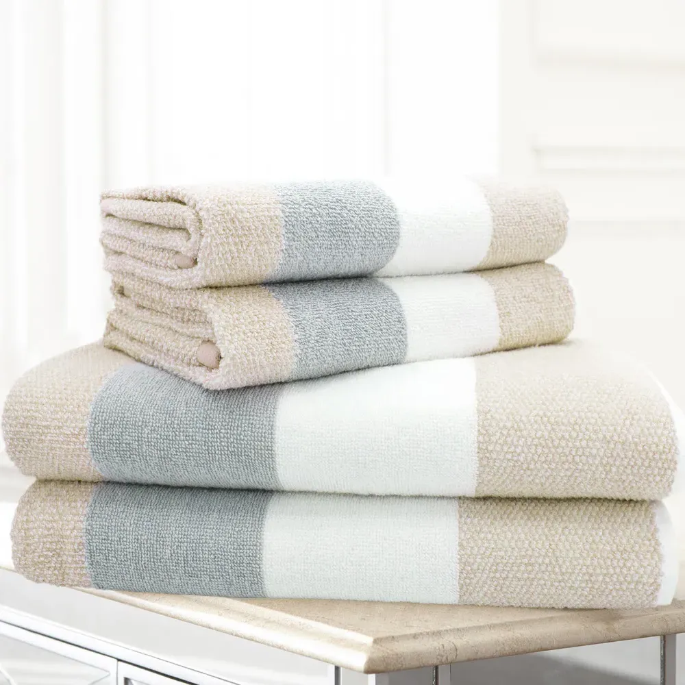 Weston Latte Stripe Bath Towel Set of 2 - Cream, Cotton