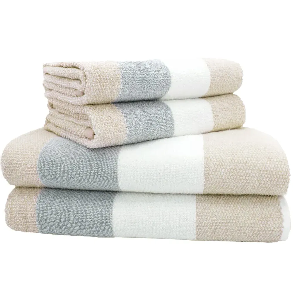 Weston Latte Stripe Bath Towel Set of 2 - Cream, Cotton