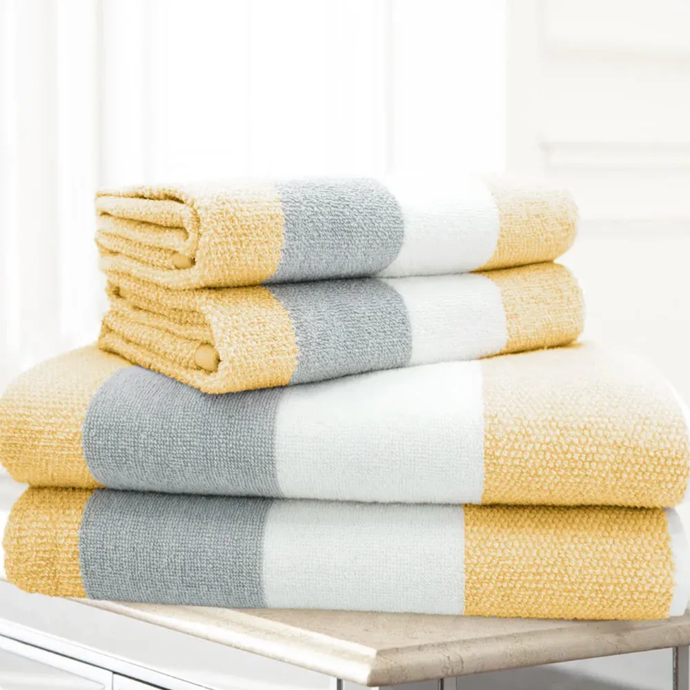 Weston Ochre Strip Bath Towel Set of 2 - Yellow, Cotton