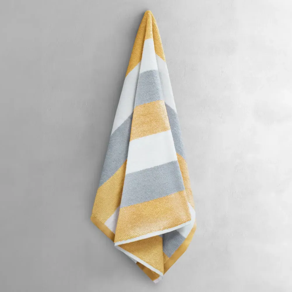 Weston Ochre Strip Bath Towel Set of 2 - Yellow, Cotton