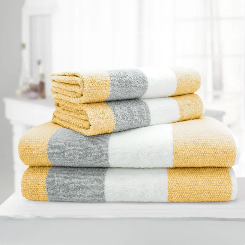 Weston Ochre Strip Bath Towel Set of 2 - Yellow, Cotton