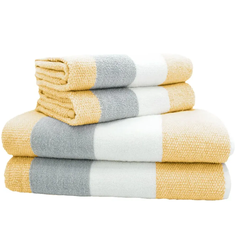 Weston Ochre Strip Bath Towel Set of 2 - Yellow, Cotton