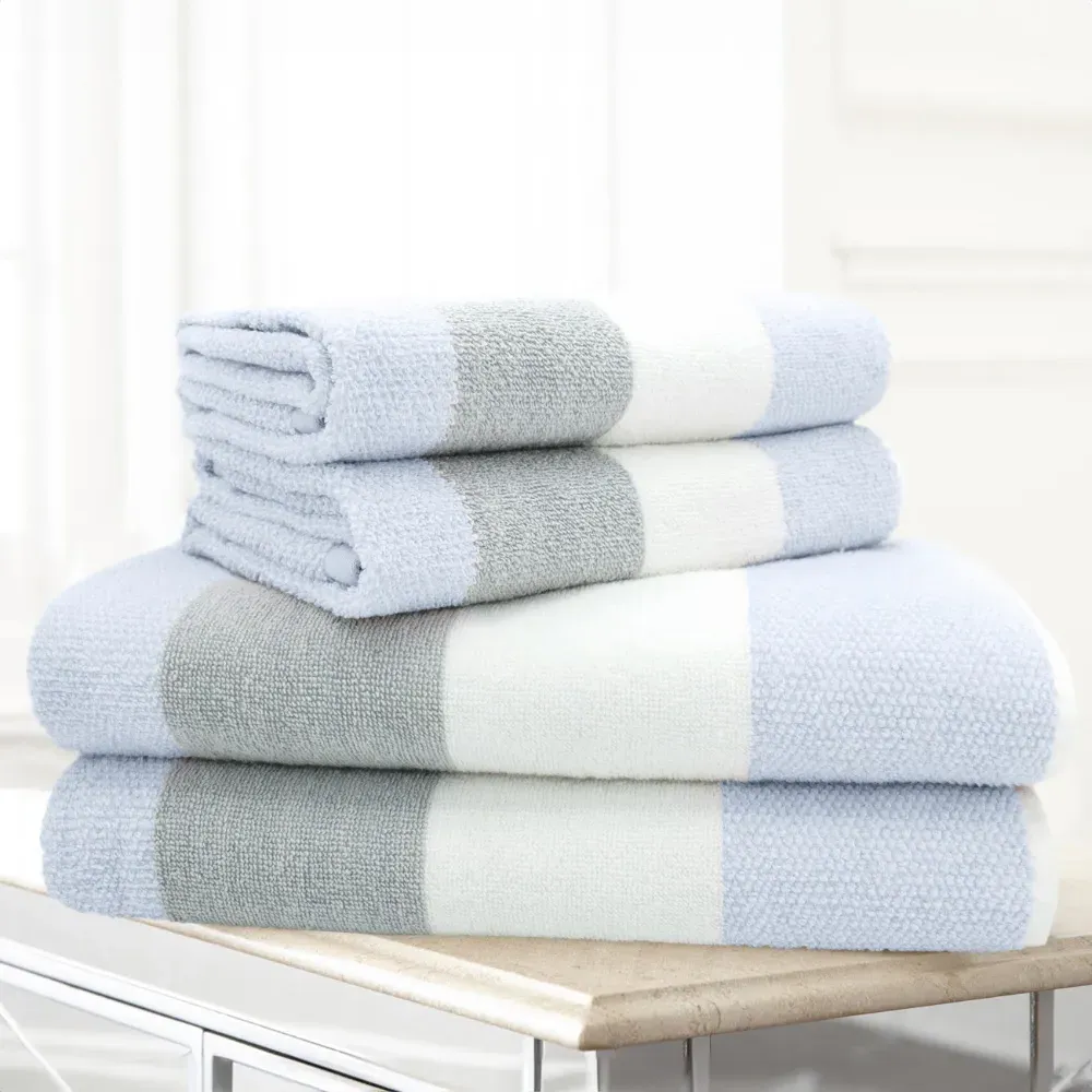 Weston Strip Bath Towel Set of 2 - Blue, Cotton