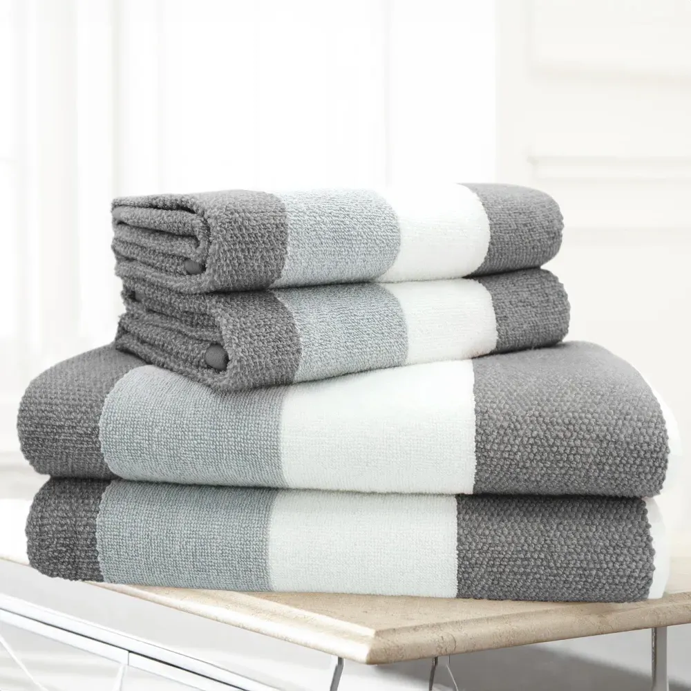 Weston Strip Bath Towel Set of 2 - Grey, Cotton