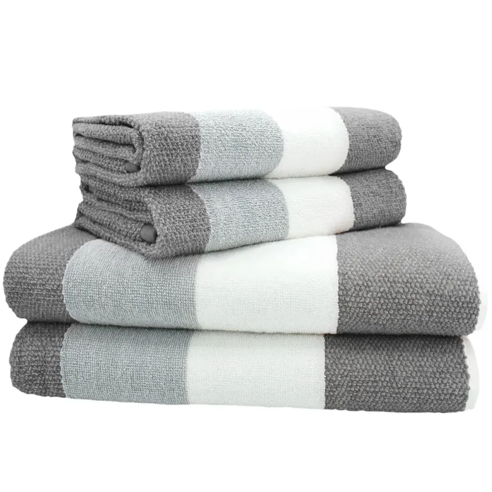 Weston Strip Bath Towel Set of 2 - Grey, Cotton