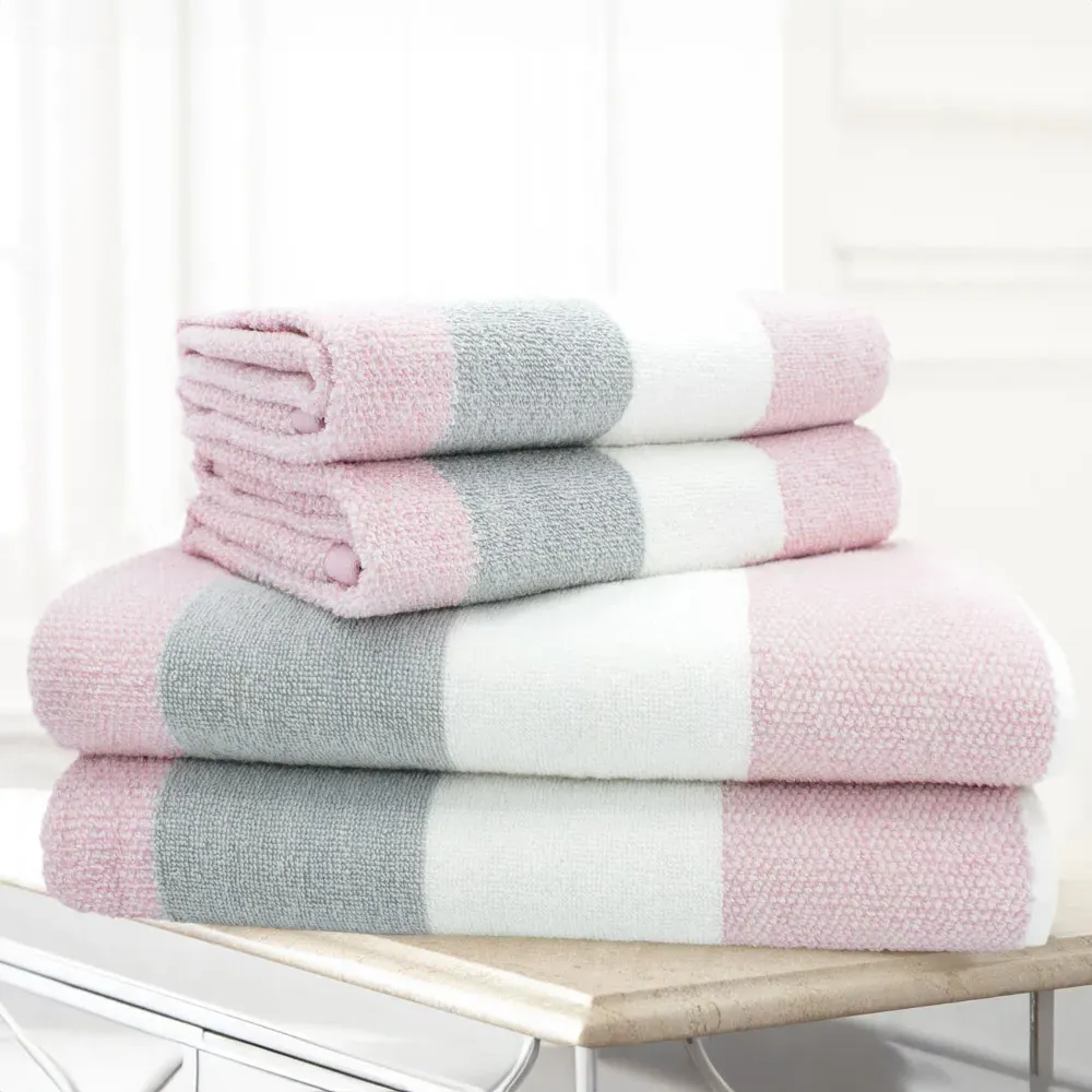 Weston Strip Bath Towel Set of 2 - Pink, Cotton