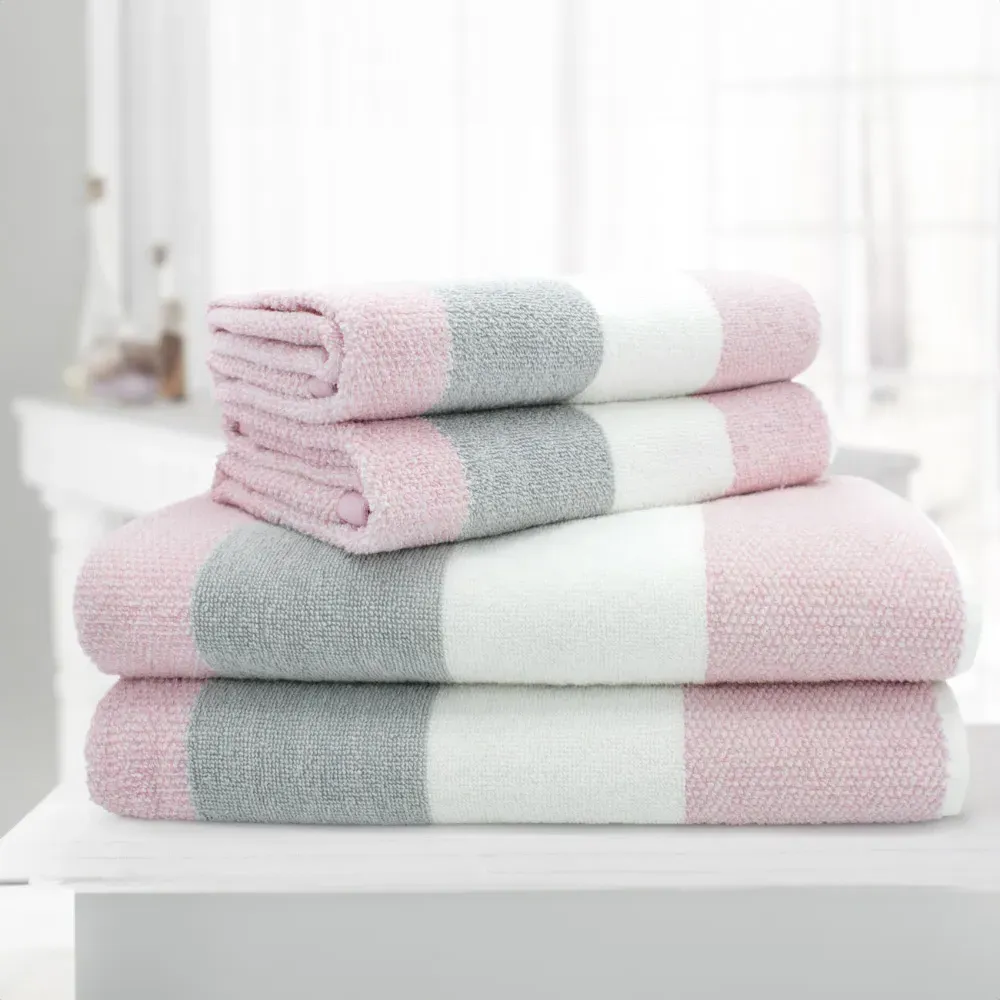Weston Strip Bath Towel Set of 2 - Pink, Cotton