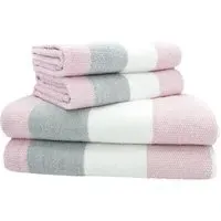 Weston Strip Bath Towel Set of 2 - Pink, Cotton