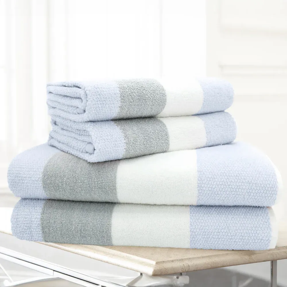 Weston Strip Hand Towel Set of 2 - Blue, Cotton