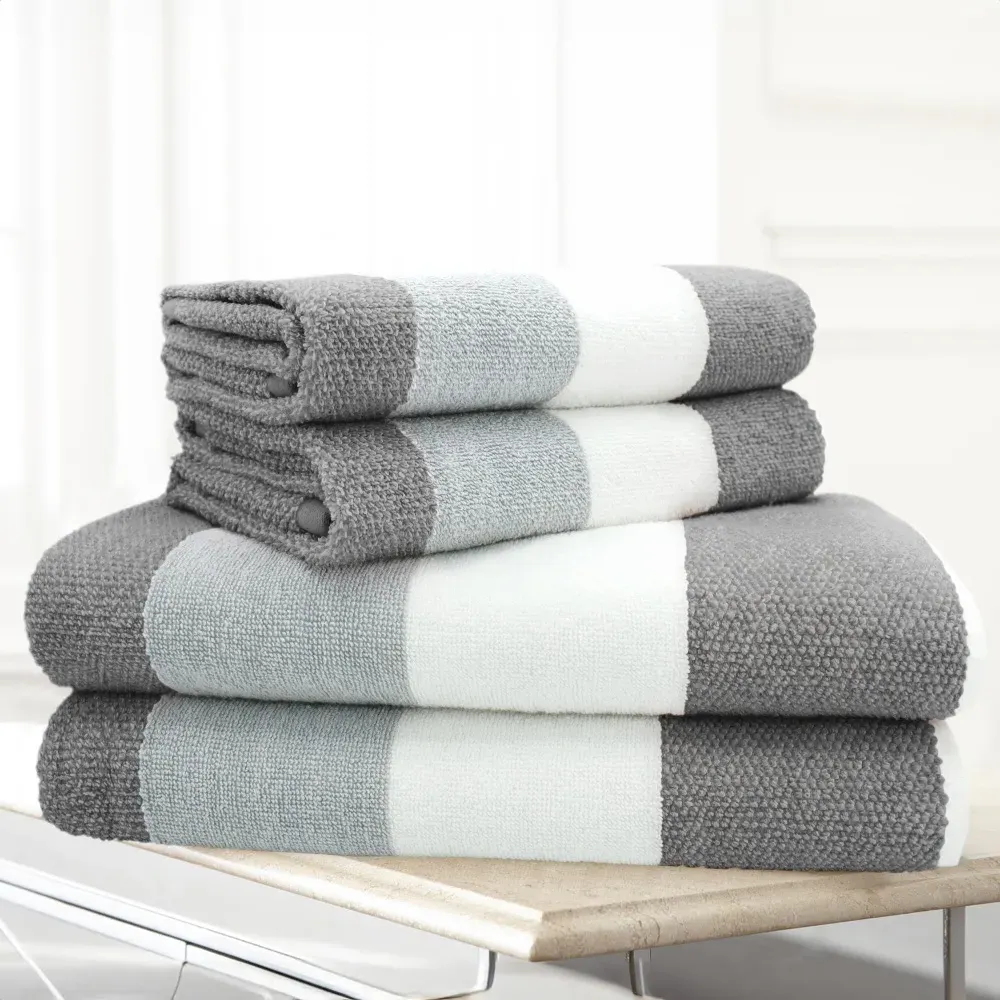 Weston Strip Hand Towel Set of 2 - Grey, Cotton