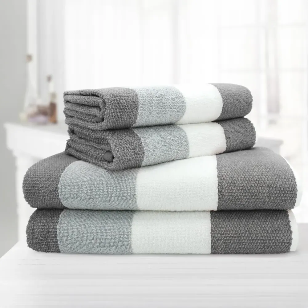 Weston Strip Hand Towel Set of 2 - Grey, Cotton