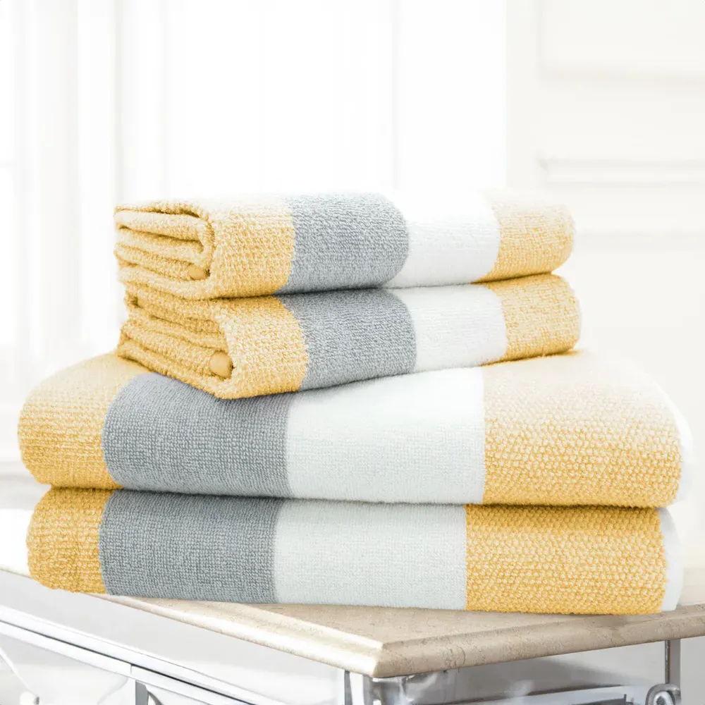 Weston Strip Hand Towel Set of 2 - Ochre, Cotton