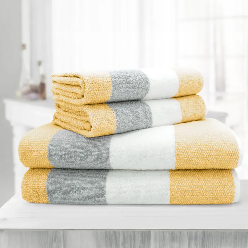 Weston Strip Hand Towel Set of 2 - Ochre, Cotton